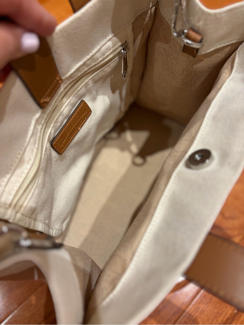 True Religion Buddha Mini Canvas Tote Bag Crossbody Off-White 🤎 Like New - Picture 5 of 6